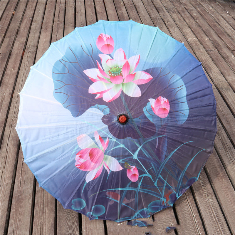 Chinese Style Silk Print Antique Umbrella