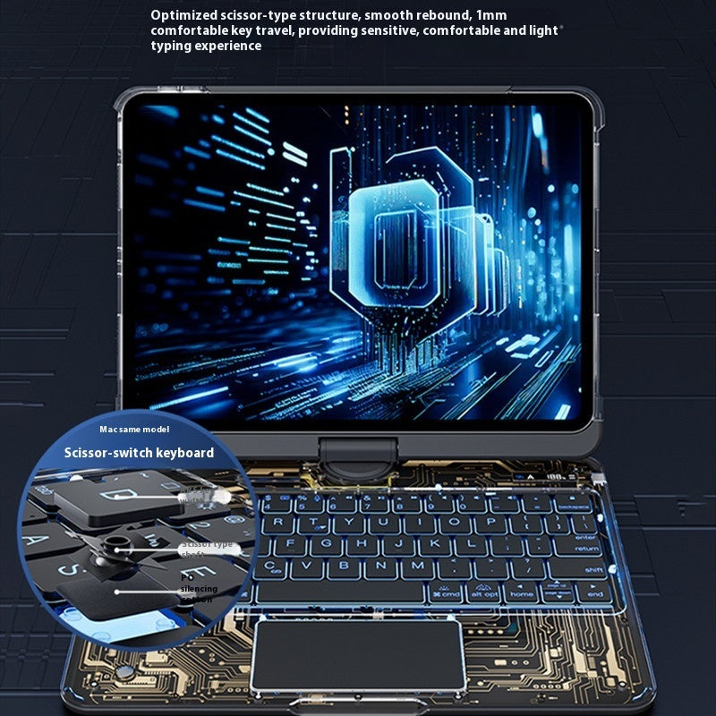 360度回転キーボードクリアケース iPad Smart Trackpad用 Bluetoothキーボードケースカバー ペンスロット付き