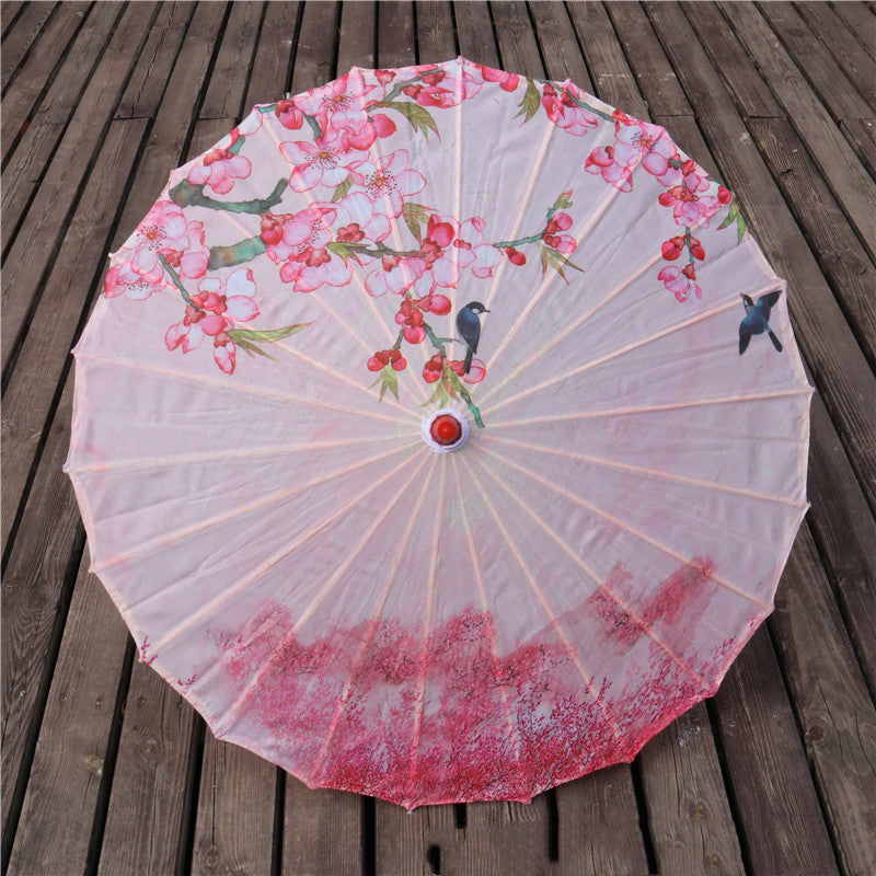 Chinese Style Silk Print Antique Umbrella