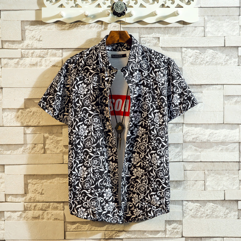 Men's Shirt Youth Loose Fashion Printed Shirt Simple Casual Lapel Shirt - Online Shop AU.com