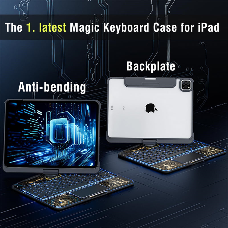 360度回転キーボードクリアケース iPad Smart Trackpad用 Bluetoothキーボードケースカバー ペンスロット付き
