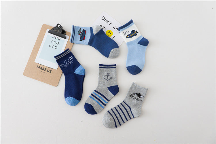 Spring And Autumn Cartoon Ship Boy Socks