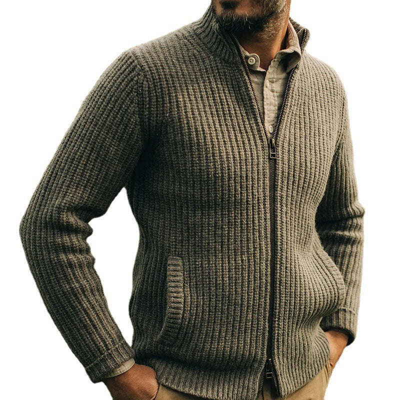European And American Woollen Sweater Coat Men's Retro Zipper Top