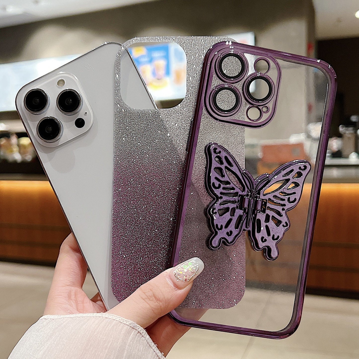 Butterfly Phone Case Gradient Transparent Plating Mobile Phone Protective Cover