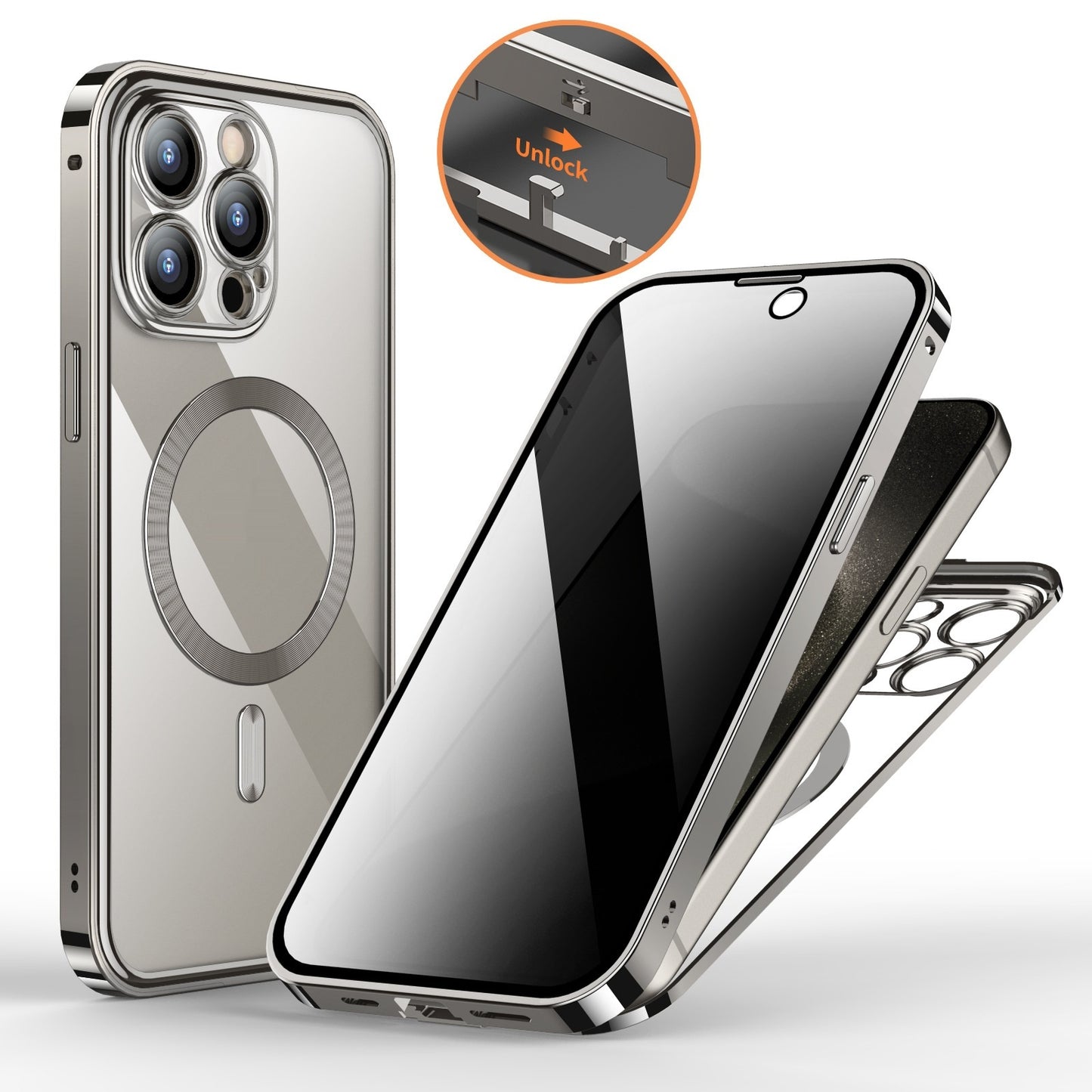 Anti-Privacy Metal Buckle Magnetic Support Wireless Charging Double-Sided Lens Full Cover Phone Case Protective Cover - Online Shop AU.com