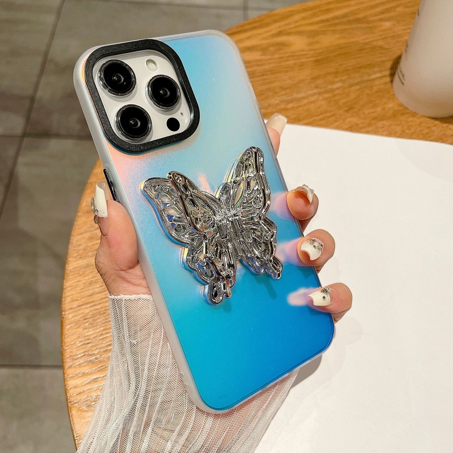 Mobile Phone Case Aurora Three-dimensional Butterfly Bracket Phone Case