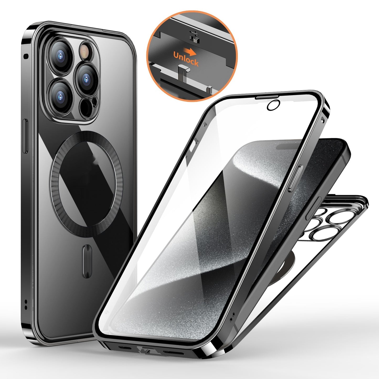 Anti-Privacy Metal Buckle Magnetic Support Wireless Charging Double-Sided Lens Full Cover Phone Case Protective Cover - Online Shop AU.com