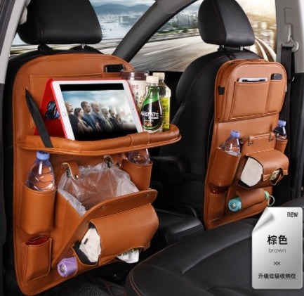 Car Storage Bag Multifunction Seat Back Tray Hanging Bag Waterproof Car Organizer PU Leather Automotive Interior Accessories
