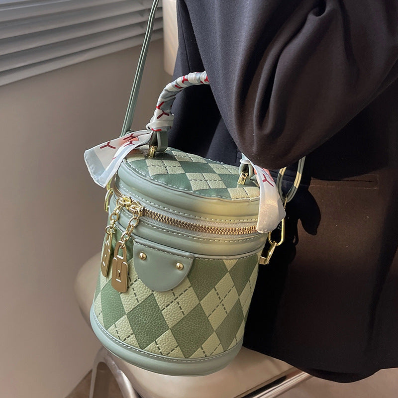 Round Bag Female Bag Ling Lattice Bag Portable Bucket Bag Female - Online Shop AU.com