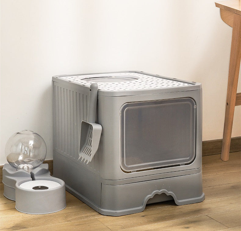 Bồn đựng cát vệ sinh cho mèo Kitty Litter có ngăn kéo cửa đôi lớn có thể gấp lại