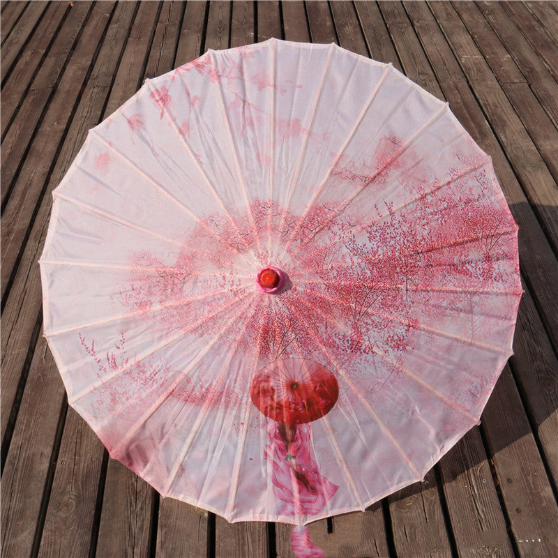 Chinese Style Silk Print Antique Umbrella