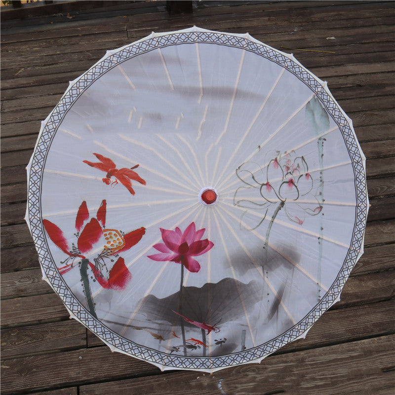 Chinese Style Silk Print Antique Umbrella