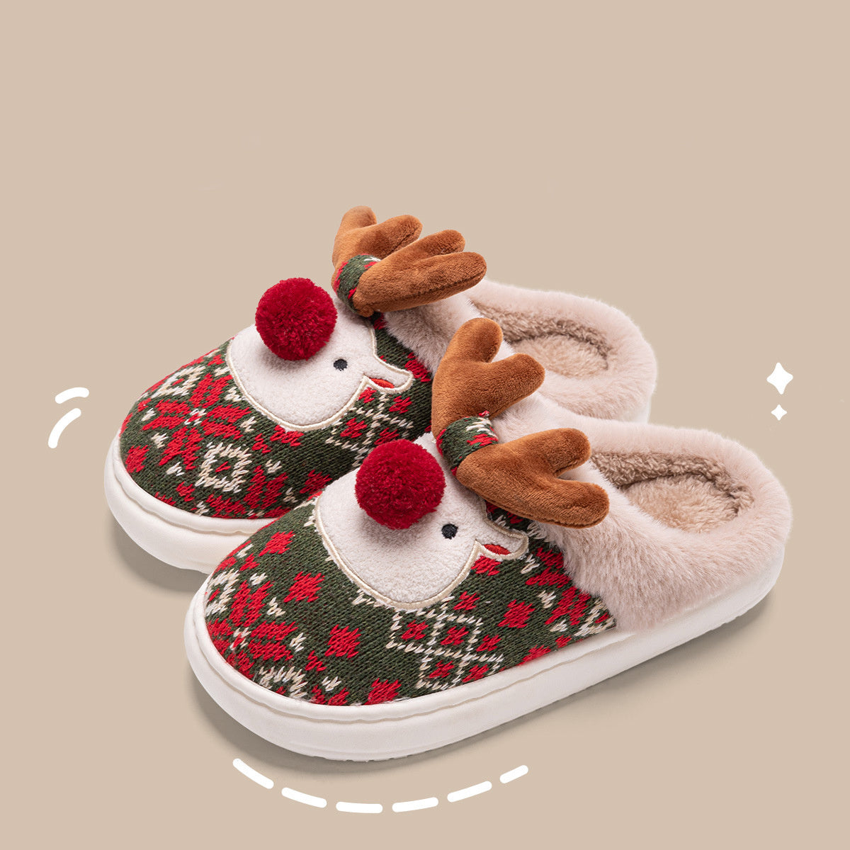 Christmas Elk Plush Slippers Fashion Non-slip Floor Bedroom Slippers For Women Fuzzy House Shoes