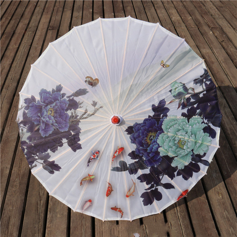 Chinese Style Silk Print Antique Umbrella
