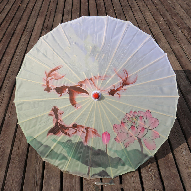 Chinese Style Silk Print Antique Umbrella