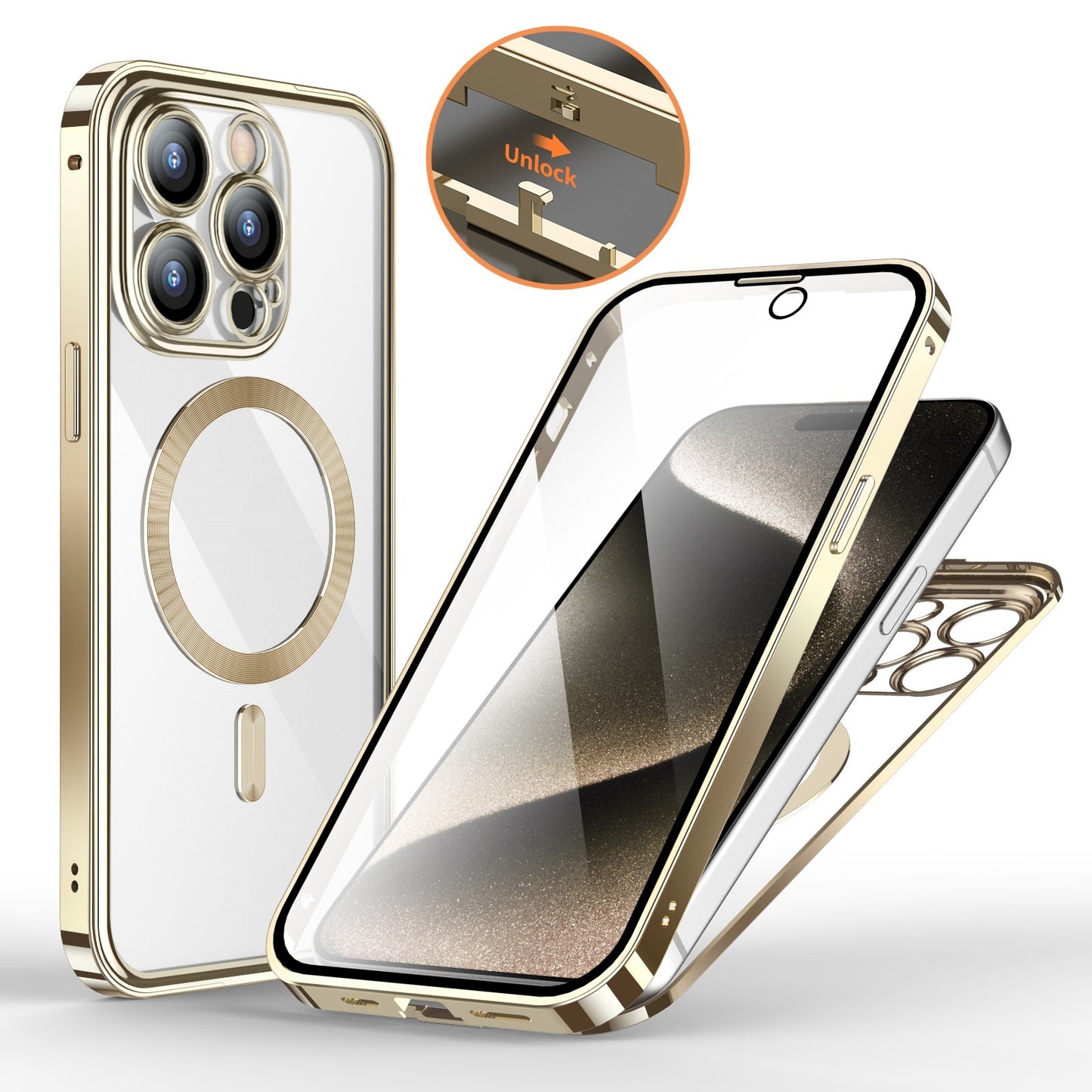 Anti-Privacy Metal Buckle Magnetic Support Wireless Charging Double-Sided Lens Full Cover Phone Case Protective Cover - Online Shop AU.com