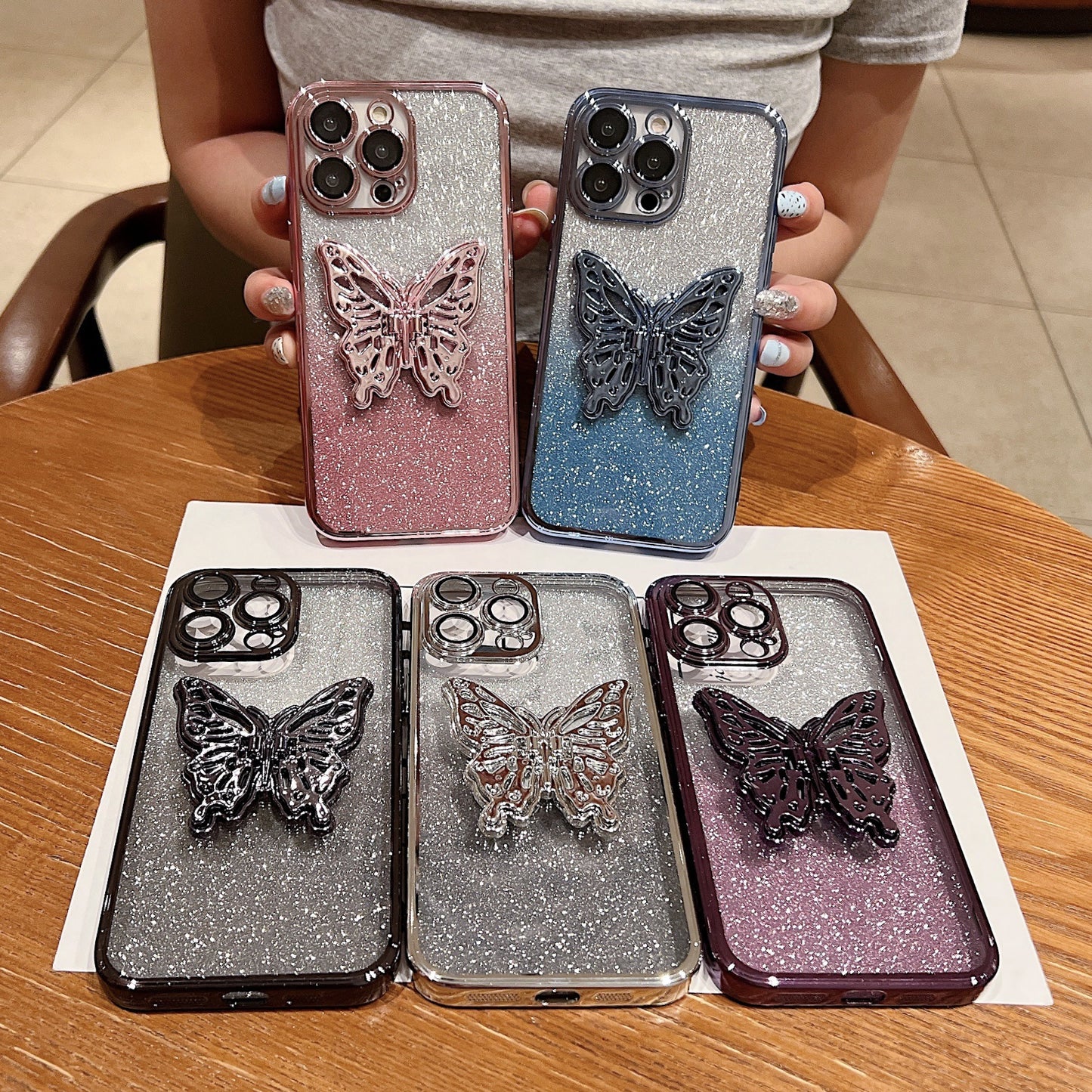 Butterfly Phone Case Gradient Transparent Plating Mobile Phone Protective Cover