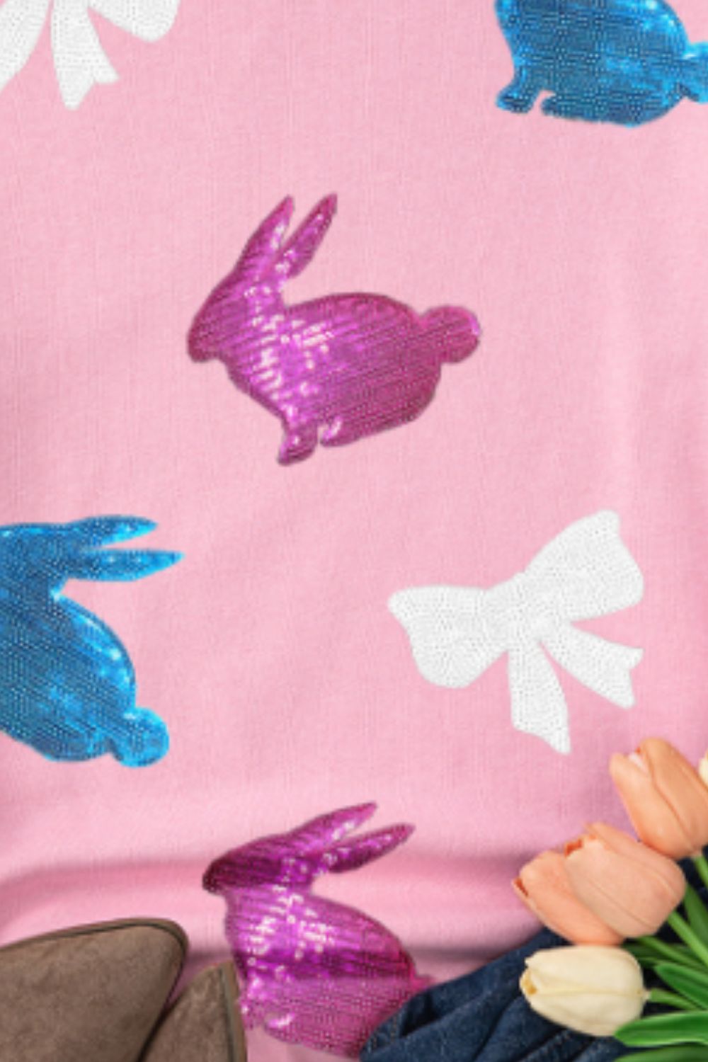 Easter Bunny Bow Knot Sequined Sweatshirt - Online Shop AU.com - OnlineShopAU.com