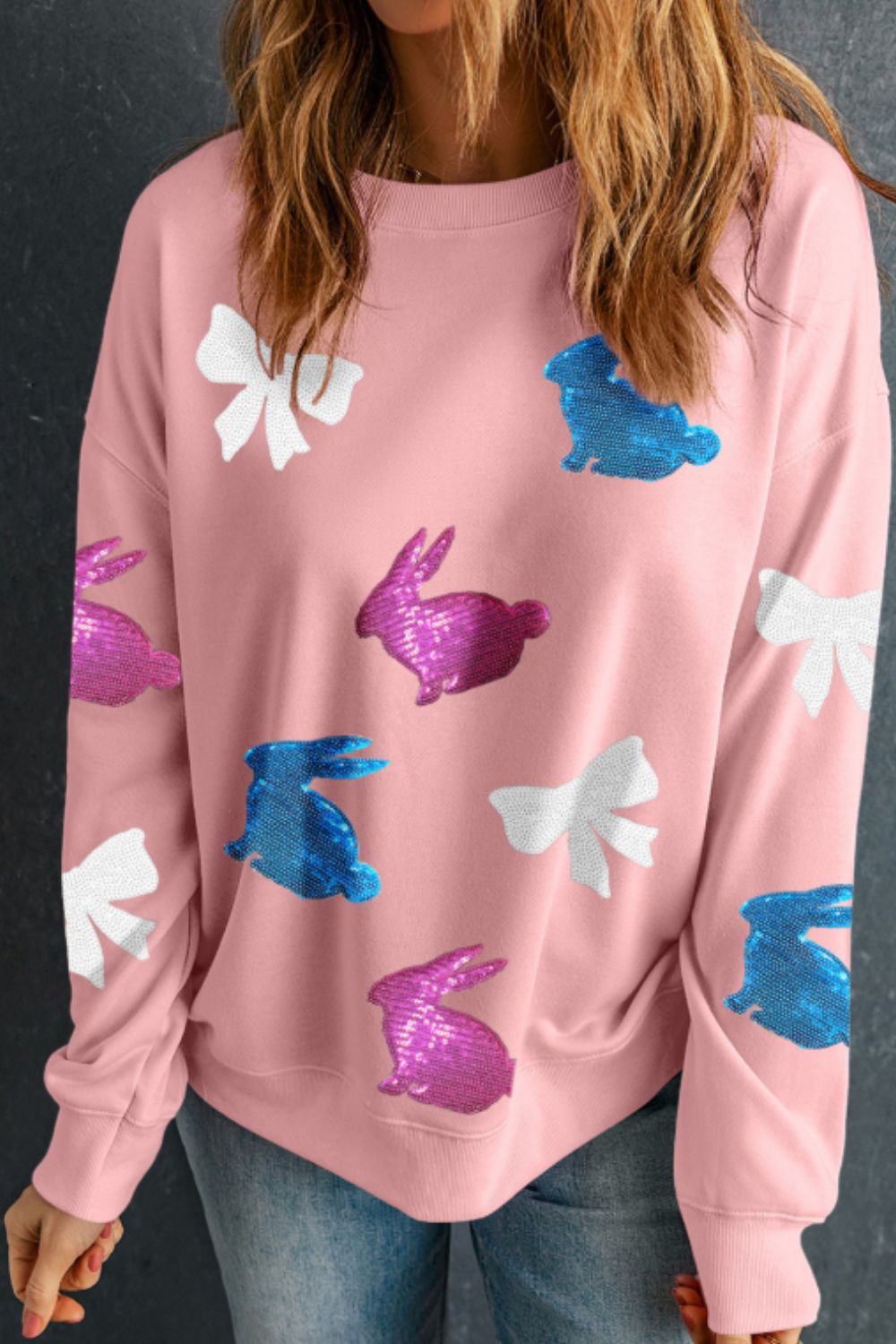 Easter Bunny Bow Knot Sequined Sweatshirt - Online Shop AU.com - OnlineShopAU.com