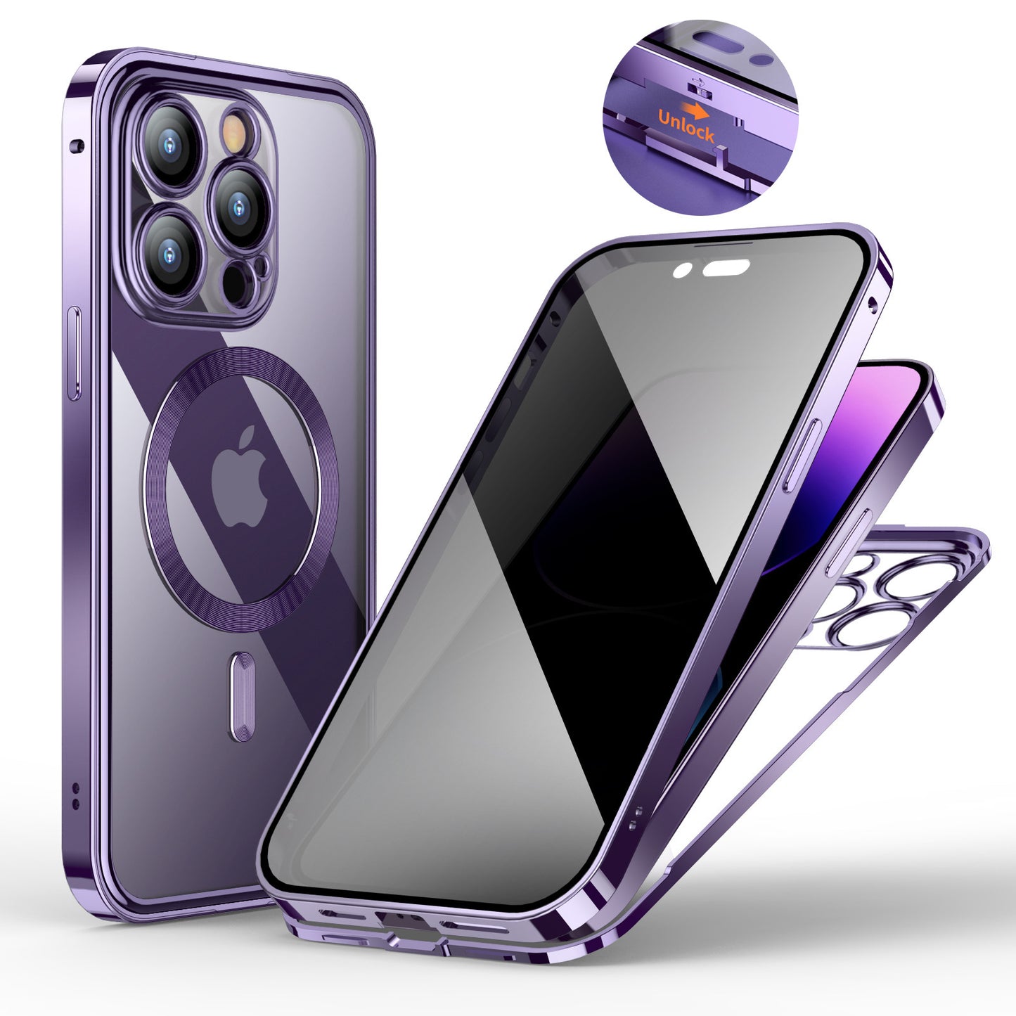 Anti-Privacy Metal Buckle Magnetic Support Wireless Charging Double-Sided Lens Full Cover Phone Case Protective Cover - Online Shop AU.com