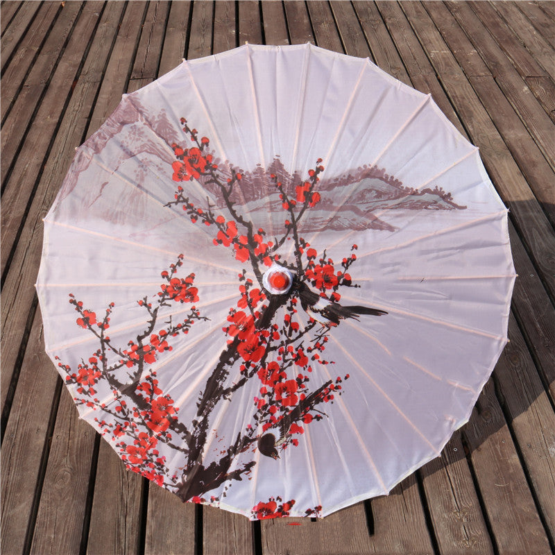 Chinese Style Silk Print Antique Umbrella