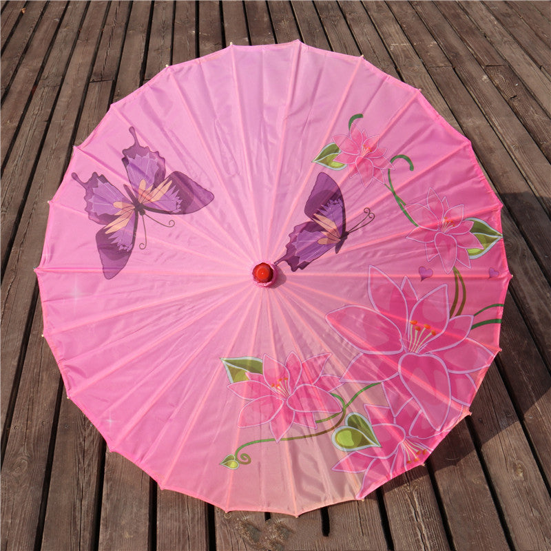 Chinese Style Silk Print Antique Umbrella