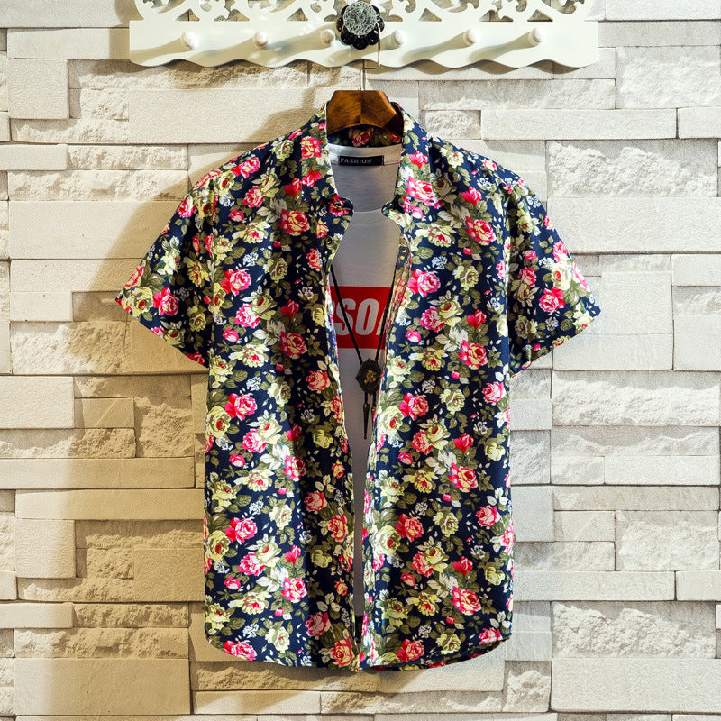 Men's Shirt Youth Loose Fashion Printed Shirt Simple Casual Lapel Shirt - Online Shop AU.com