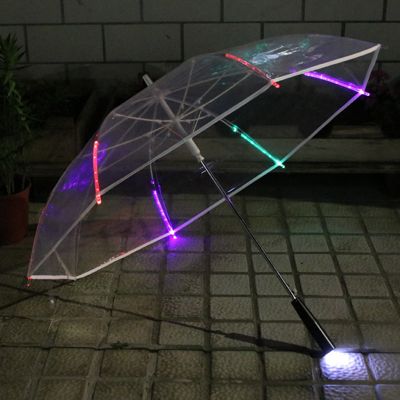 Led Light POE Transparent Colorful Luminous Umbrella Flashlight Straight Pole