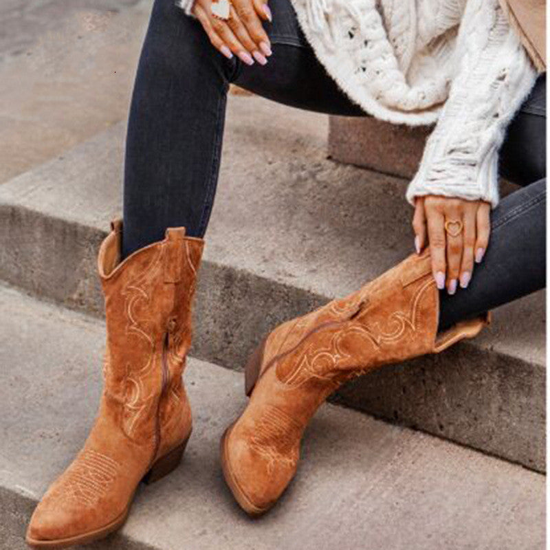 Boots Cowgirl Pointed boots suede denim boots