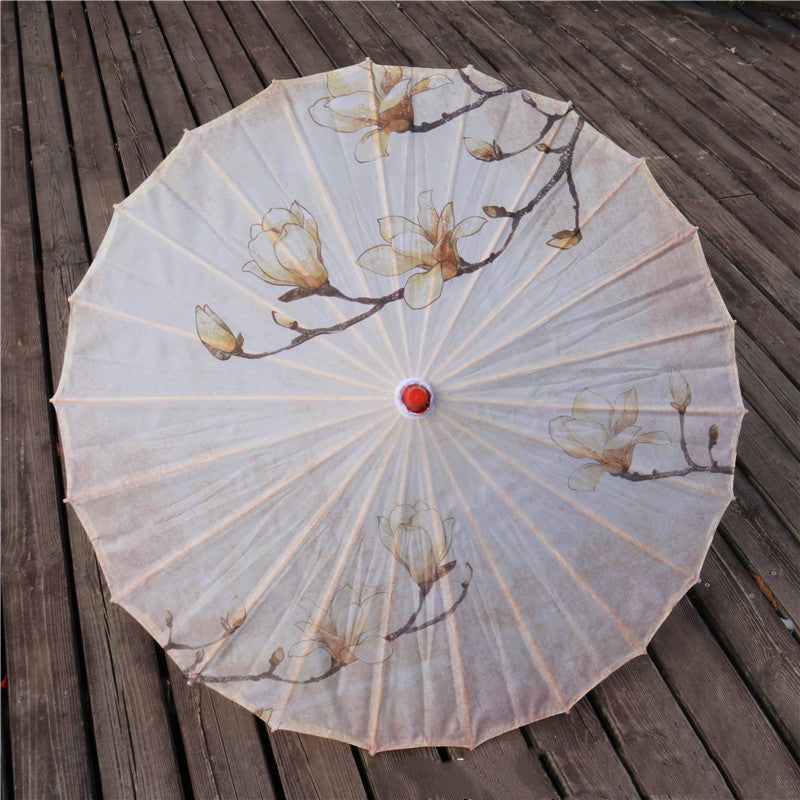 Chinese Style Silk Print Antique Umbrella