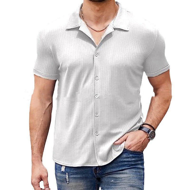 Casual Collar Short Sleeve Polo Shirt With Button Men's Cotton Blend Shirt