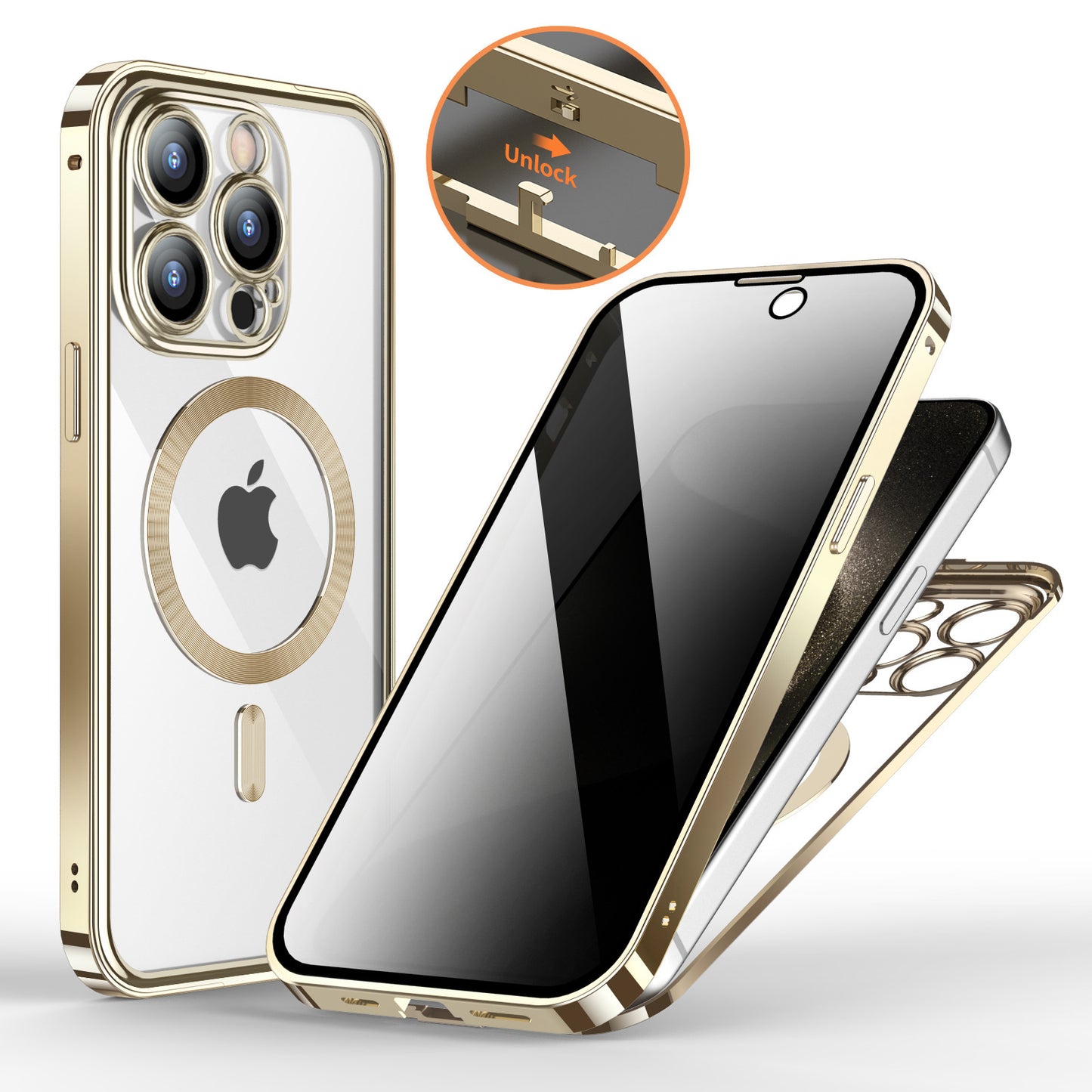 Anti-Privacy Metal Buckle Magnetic Support Wireless Charging Double-Sided Lens Full Cover Phone Case Protective Cover - Online Shop AU.com