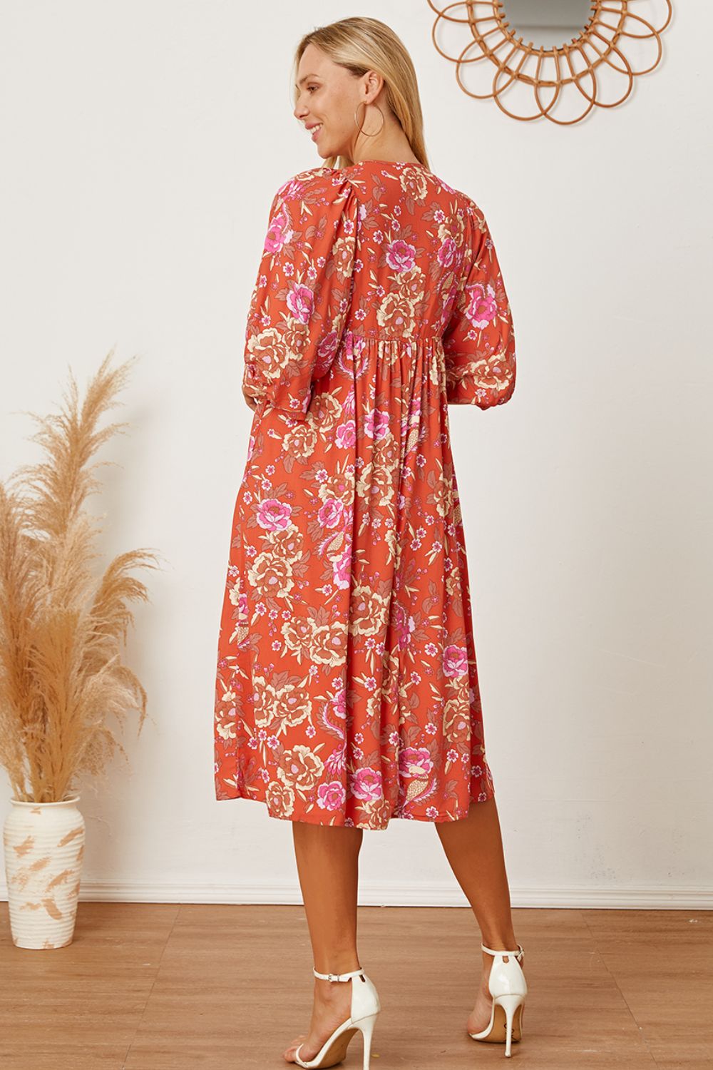 Floral Tie Neck Half Sleeve Dress - Online Shop AU.com - OnlineShopAU.com
