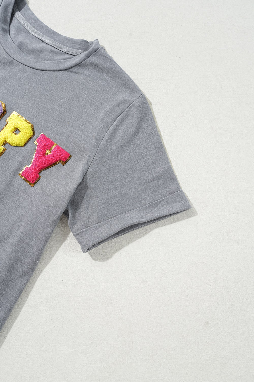 HOPPY Chenille Patch Round Neck Short Sleeve T-Shirt - Online Shop AU.com - OnlineShopAU.com