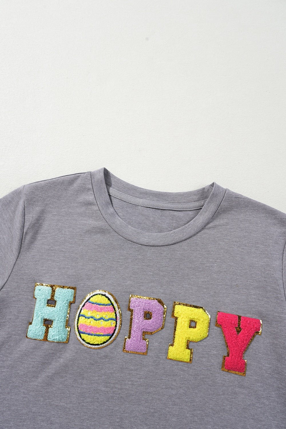 HOPPY Chenille Patch Round Neck Short Sleeve T-Shirt - Online Shop AU.com - OnlineShopAU.com