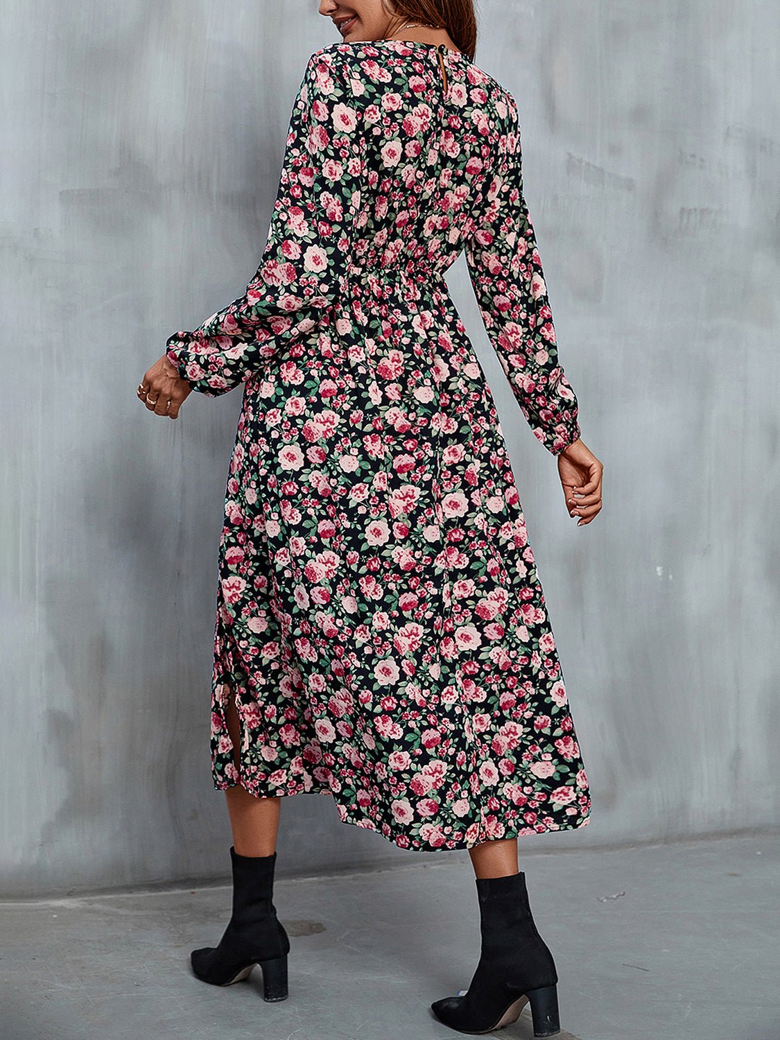 Perfee Floral V - Neck Slit Midi Dress - Online Shop AU.com - OnlineShopAU.com