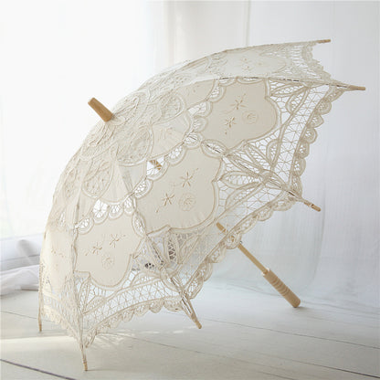 Women's Vintage Lace Court Long Handle Craft Umbrella