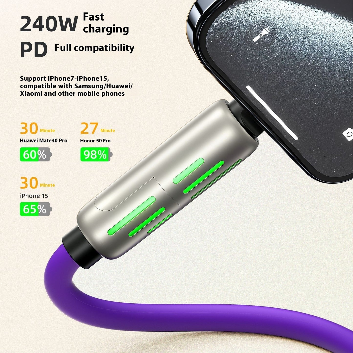 240W Data Cable Fast Charging Two-to-two Charging Cable