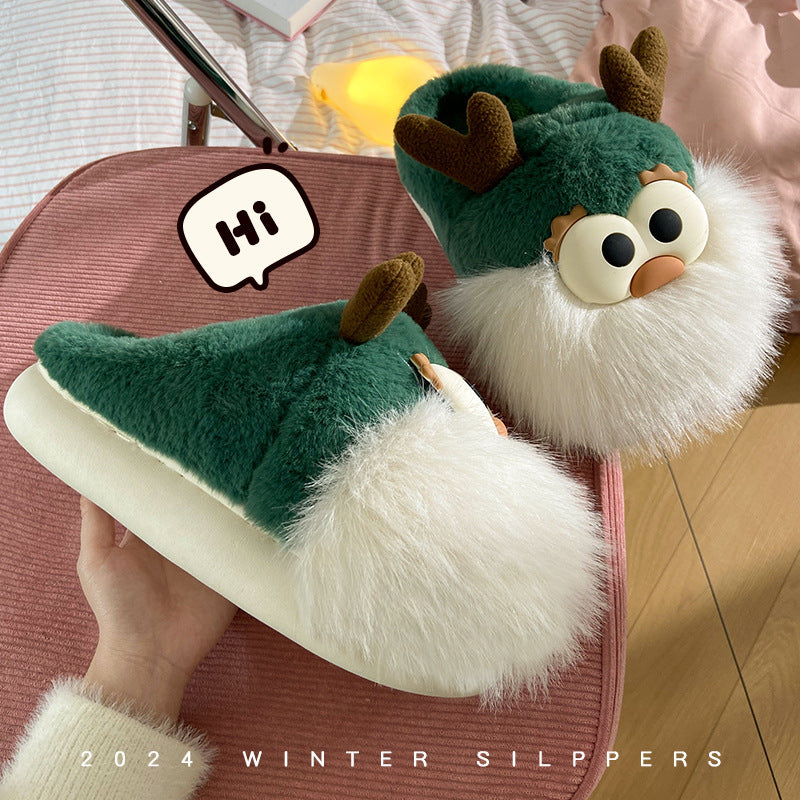 Christmas Deer Cotton Shoes Winter Indoor Floor Home Slippers Half-covered Heel Warm Plush Shoes Women