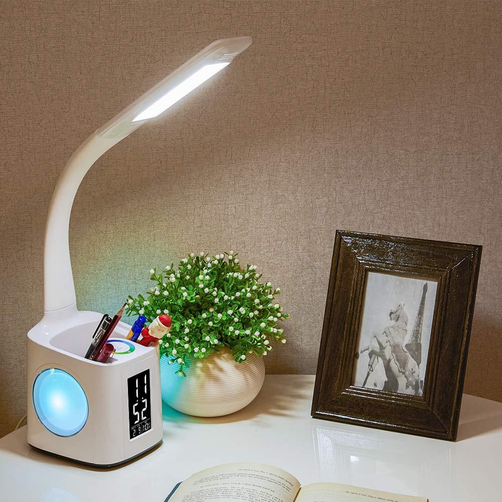 Study LED Desk Lamp USB Charging Port & Screen & Calendar & Colors Night Light Kids Dimmable Table Lamp With Pen Hold