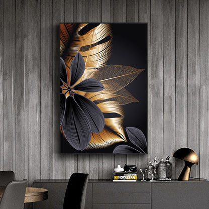 Tropical Plant Black Gold Big Leaf Triptych Decorative Painting Frameless Painting Core