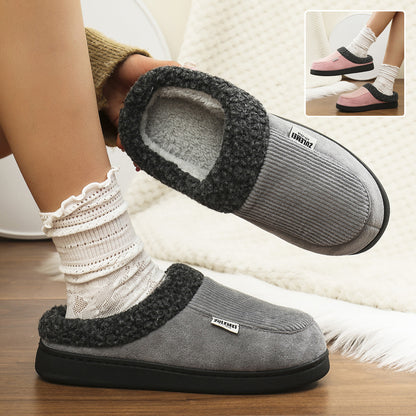 Fashion Solid Striped Cotton Slippers Winter Warm Indoor Bedroom Floor Slipper For Couples Non-slip Thick Sole House Shoes