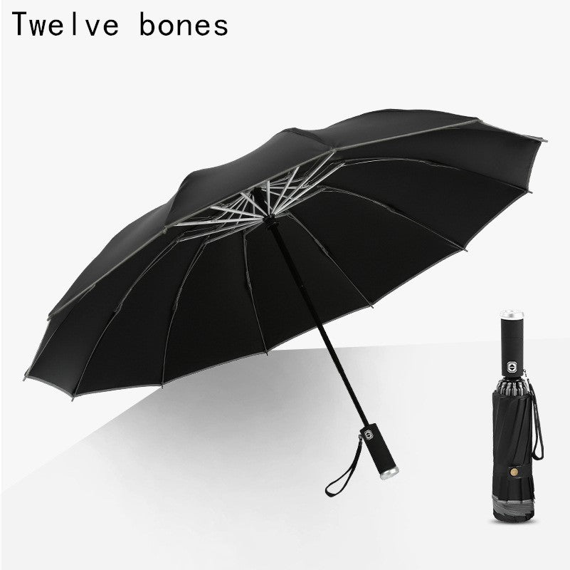 Illuminated automatic folding reverse umbrella