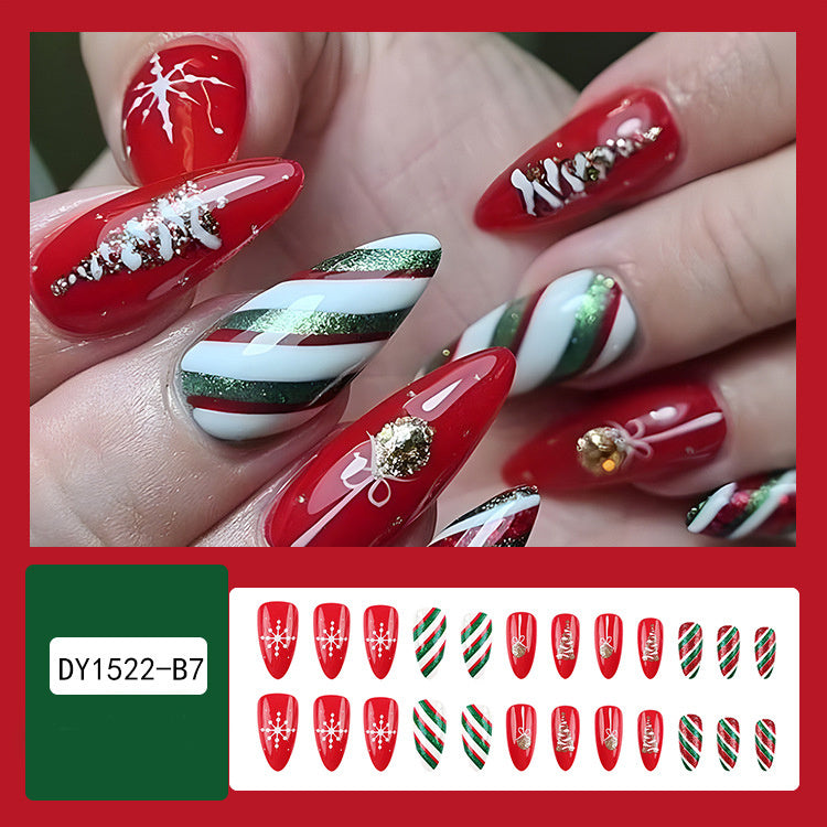 Christmas False Nails Hat Striped Snowflake Nail Art Stickers For Parties Dances Or Holiday Wear