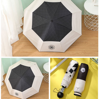 Camellia Fully Automatic Umbrella, Rain Umbrella Dual-Use Thick Vinyl Umbrella