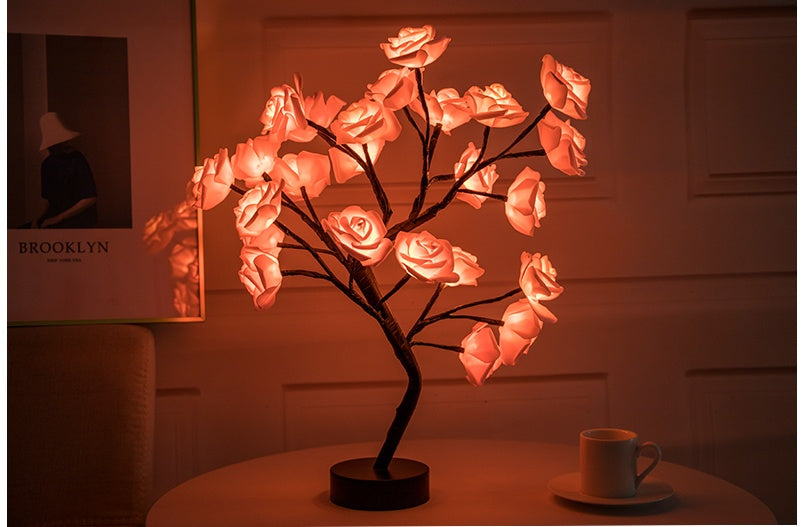 Rose Flower Lamp USB Battery Operated LED Table Lamp Bonsai Tree Night Lights Garland Bedroom Decoration Lights Home Decor