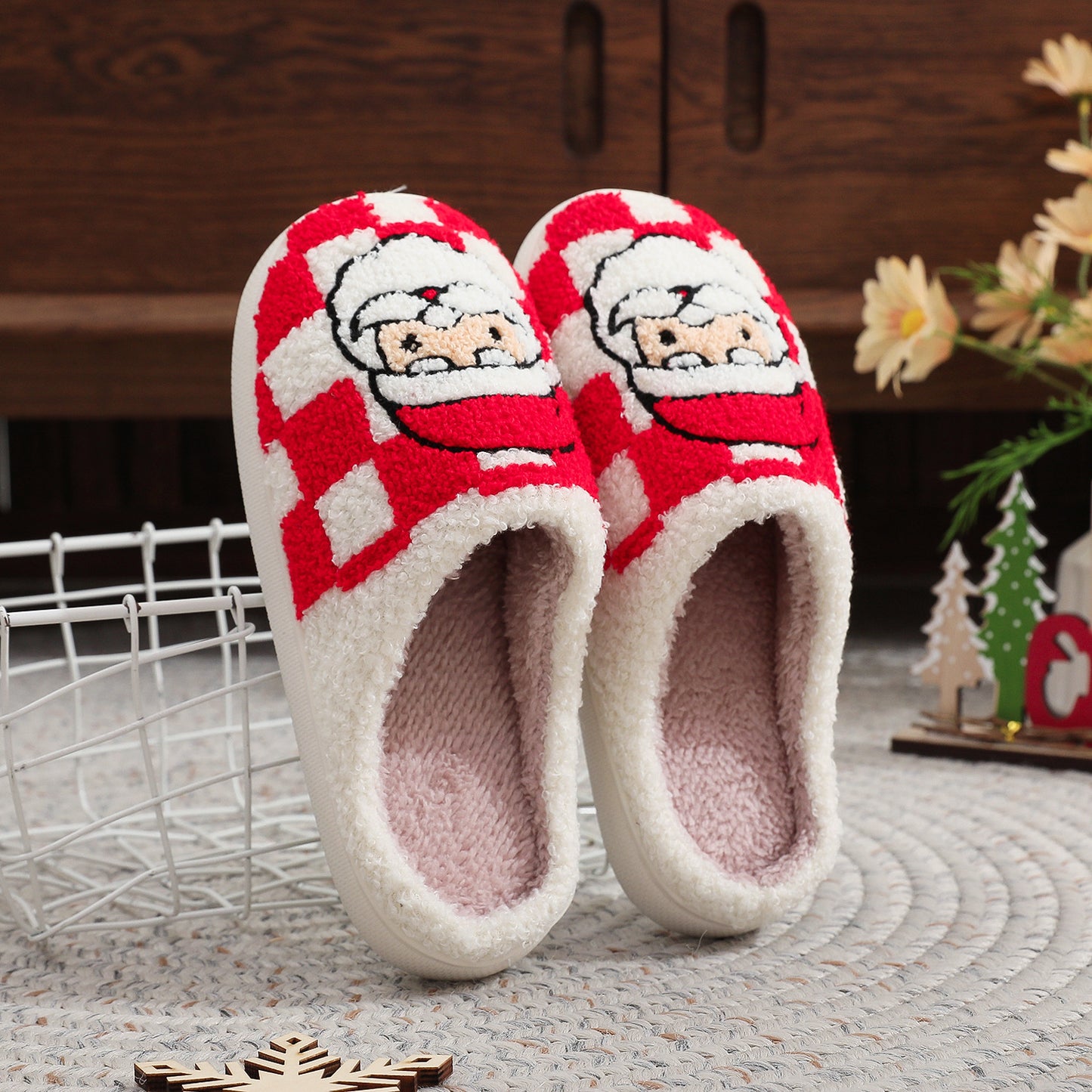 Christmas Plaid Santa Claus Slippers Winter Indoor Non-slip Floor Bedroom