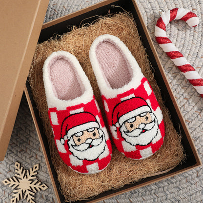 Christmas Plaid Santa Claus Slippers Winter Indoor Non-slip Floor Bedroom