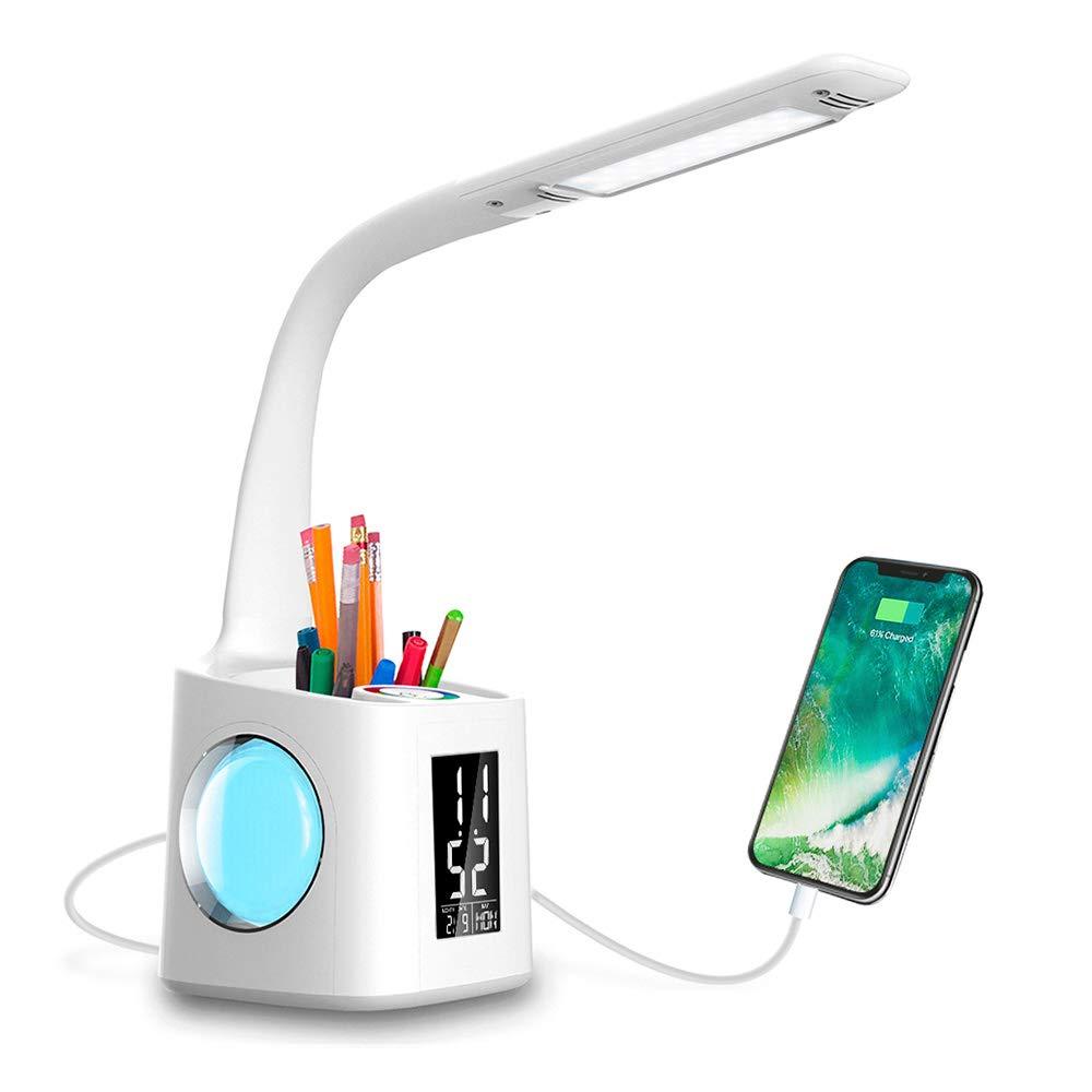 Study LED Desk Lamp USB Charging Port & Screen & Calendar & Colors Night Light Kids Dimmable Table Lamp With Pen Hold