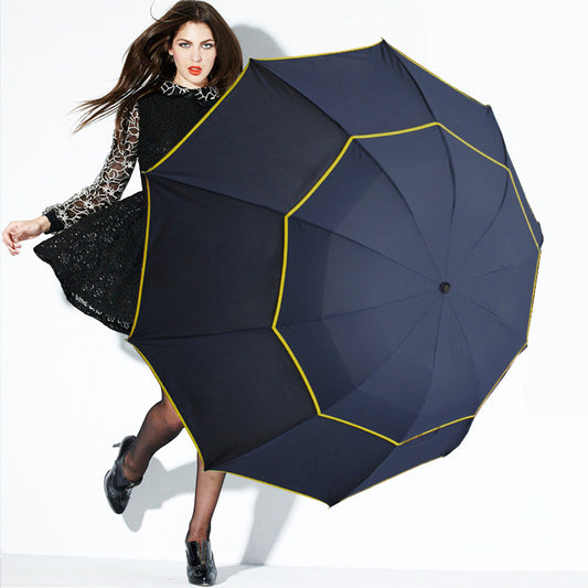 Dual-purpose Folding Large Windproof Three-fold Umbrella